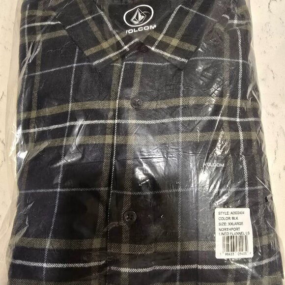 VOLCOM Men’s FLANNEL BLACK LINED LONG SLEEVE SHIRT SHACKET XXL 2XL NEW - Picture 3 of 5